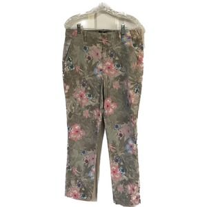 GAP Olive Floral Cropped Ankle Pants with Pink & Blue Blooms